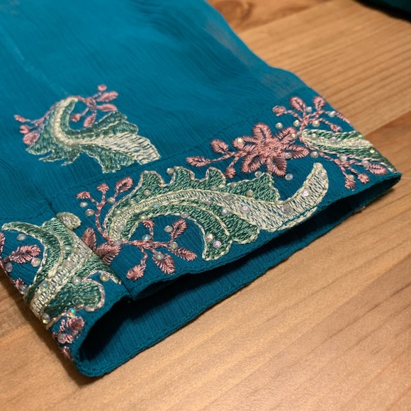 Beautiful Embroidered Teal and Pink Kurta - Picture 8 of 8